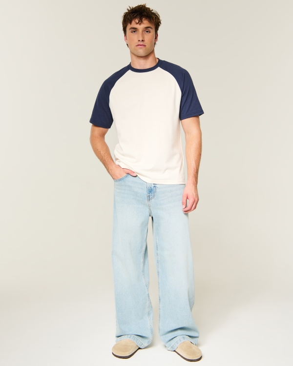 Relaxed Everyday Raglan Tee, Navy And Cream view 2