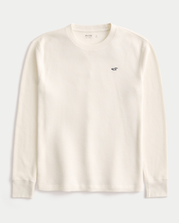 メンズ リラックス 長袖 サーマル アイコン クルーネックTシャツ