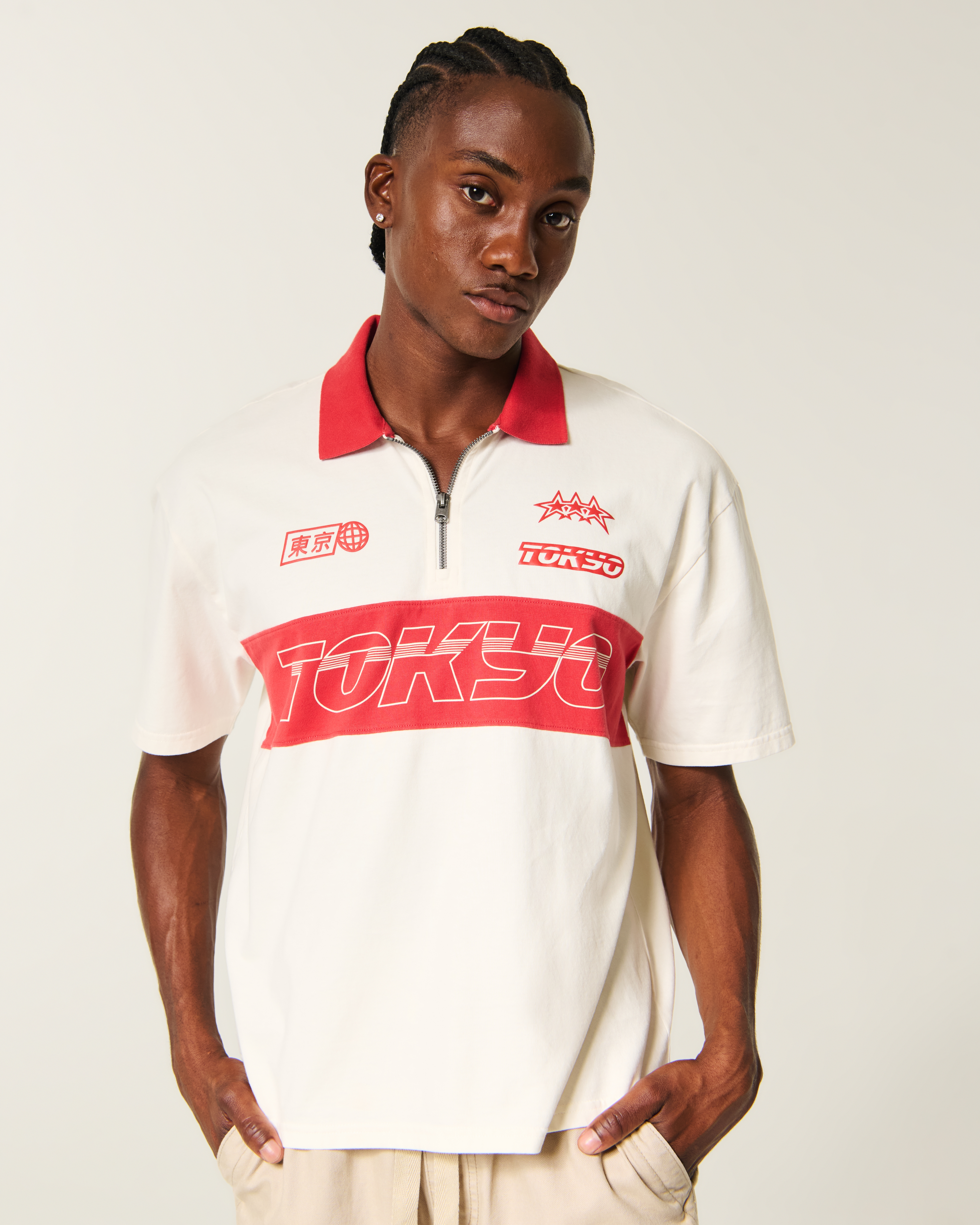 Boxy Heavyweight Zip-Up Tokyo Graphic Polo