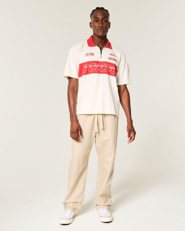 Men's Boxy Heavyweight Zip-Up Tokyo Graphic Polo | Men's Tops