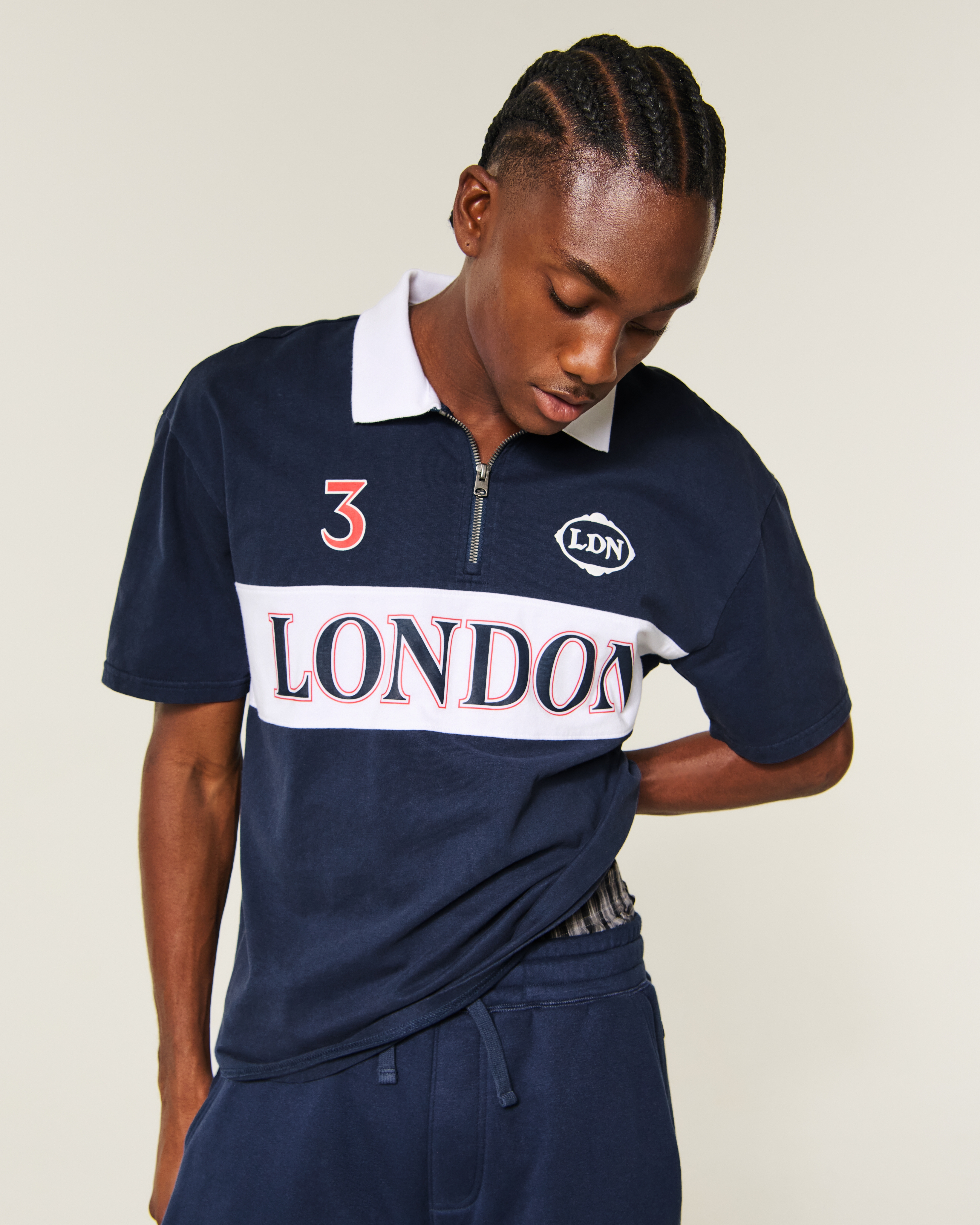 Boxy Heavyweight Zip-Up London Graphic Polo