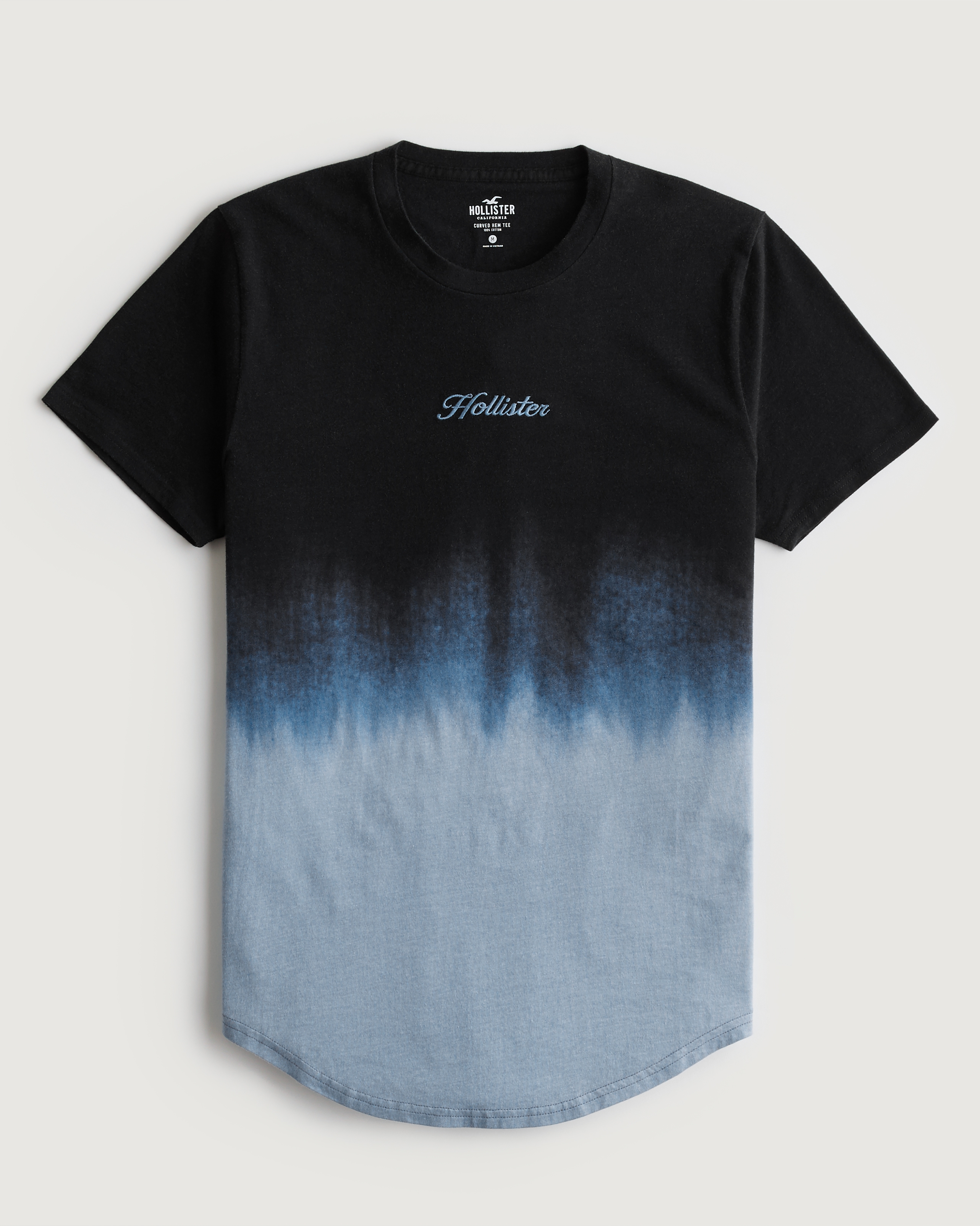 Hollister Curved Hem Ombre Embroidered Logo Graphic Tee