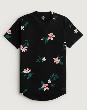 Men s Longline Curved Hem Floral Pattern T Shirt Men s Clearance HollisterCo