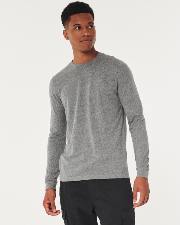 Long-Sleeve Icon Crew T-Shirt, Dark Heather Grey