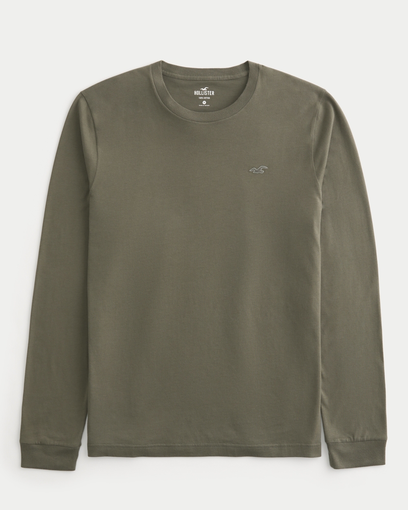 Hollister T-Shirt with Henley Neck Long Sleeves in Green