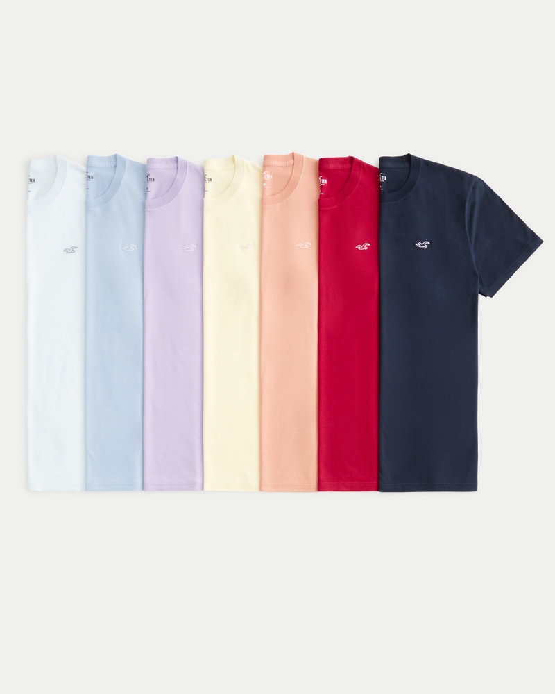 Hollister Co. ICON CREW T-SHIRT 7-PACK - Basic T-shirt -  WHITE/BURG/BEIGE/NAVY/GREY SIRO/GREEN/BLACK/white 