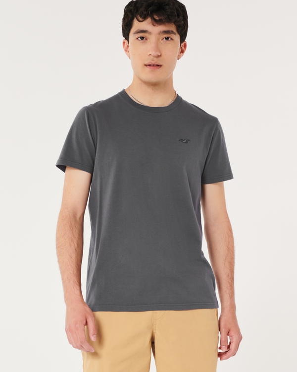 Hollister Crew T-shirt Slim Fit Scallop Hem Icon Logo In Gray for Men