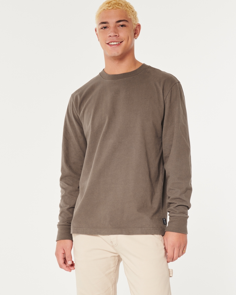 Men's Relaxed Long-Sleeve Heavyweight Cotton Crew T-Shirt, Men's Sale