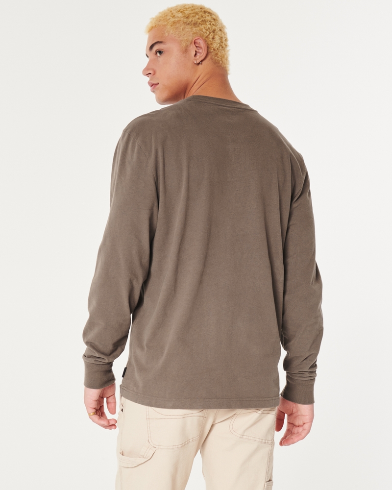 Men's Relaxed Long-Sleeve Heavyweight Cotton Crew T-Shirt, Men's Clearance