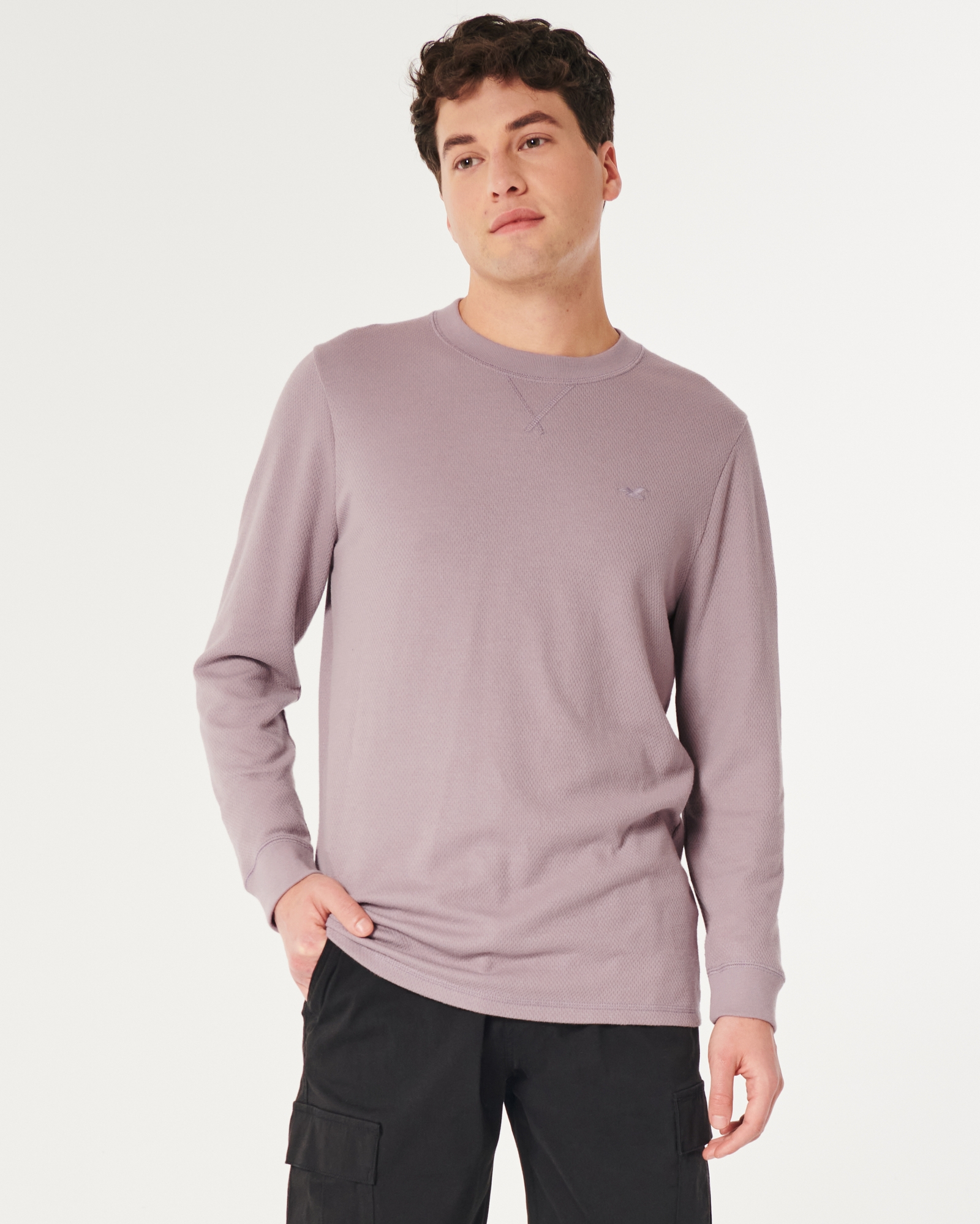 Men's Long-Sleeve Icon Waffle Crew T-Shirt, Men's Clearance