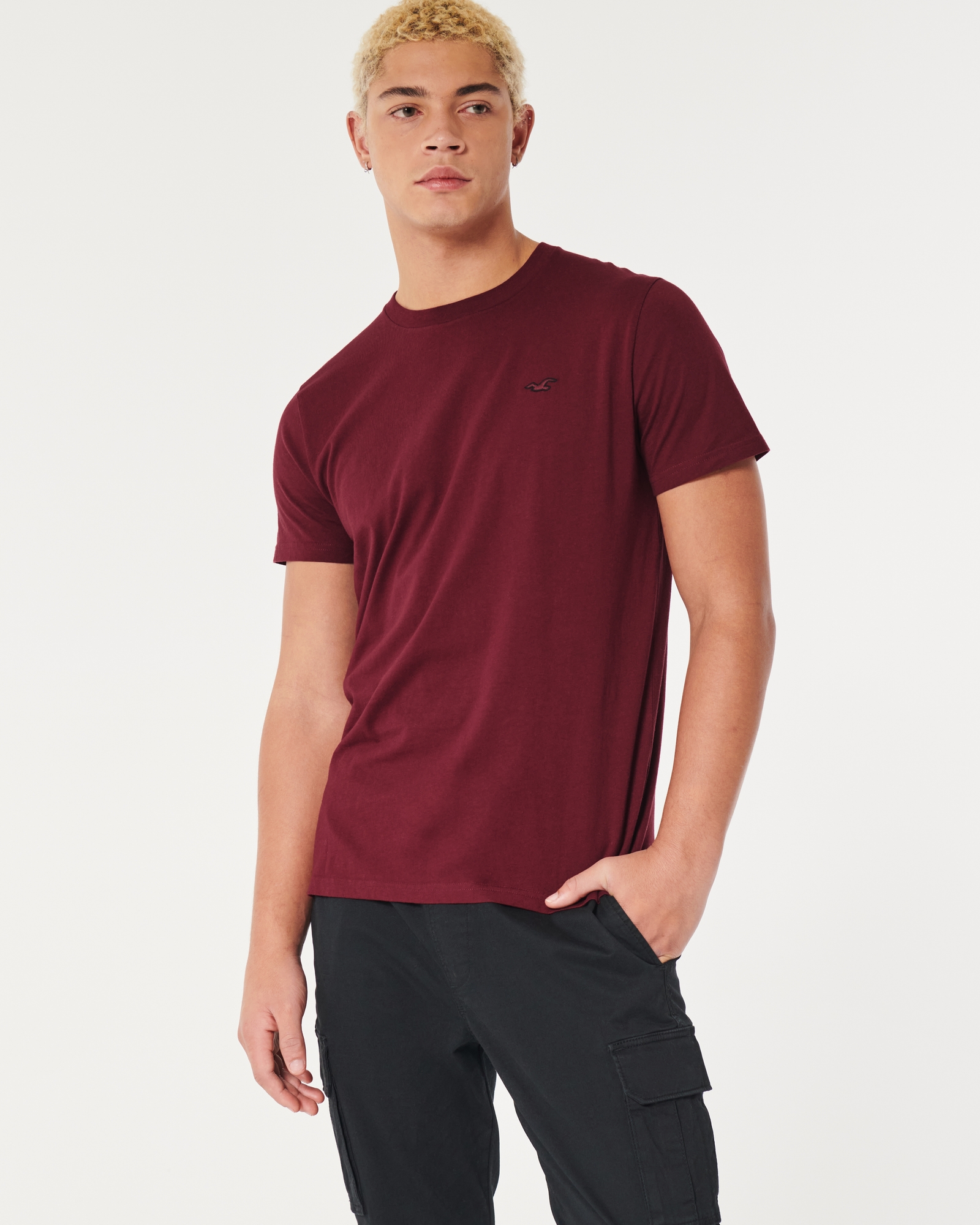 Hollister California Men's Muscle Fit Logo Icon Crew Neck T-Shirt  (Single/Packs) HOM-M (Large, 1483-110) at  Men's Clothing store