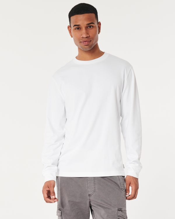 Buy Hollister Men's Long T-Shirt, Long Sleeve T-Shirt, Logo Applique,  white, L at