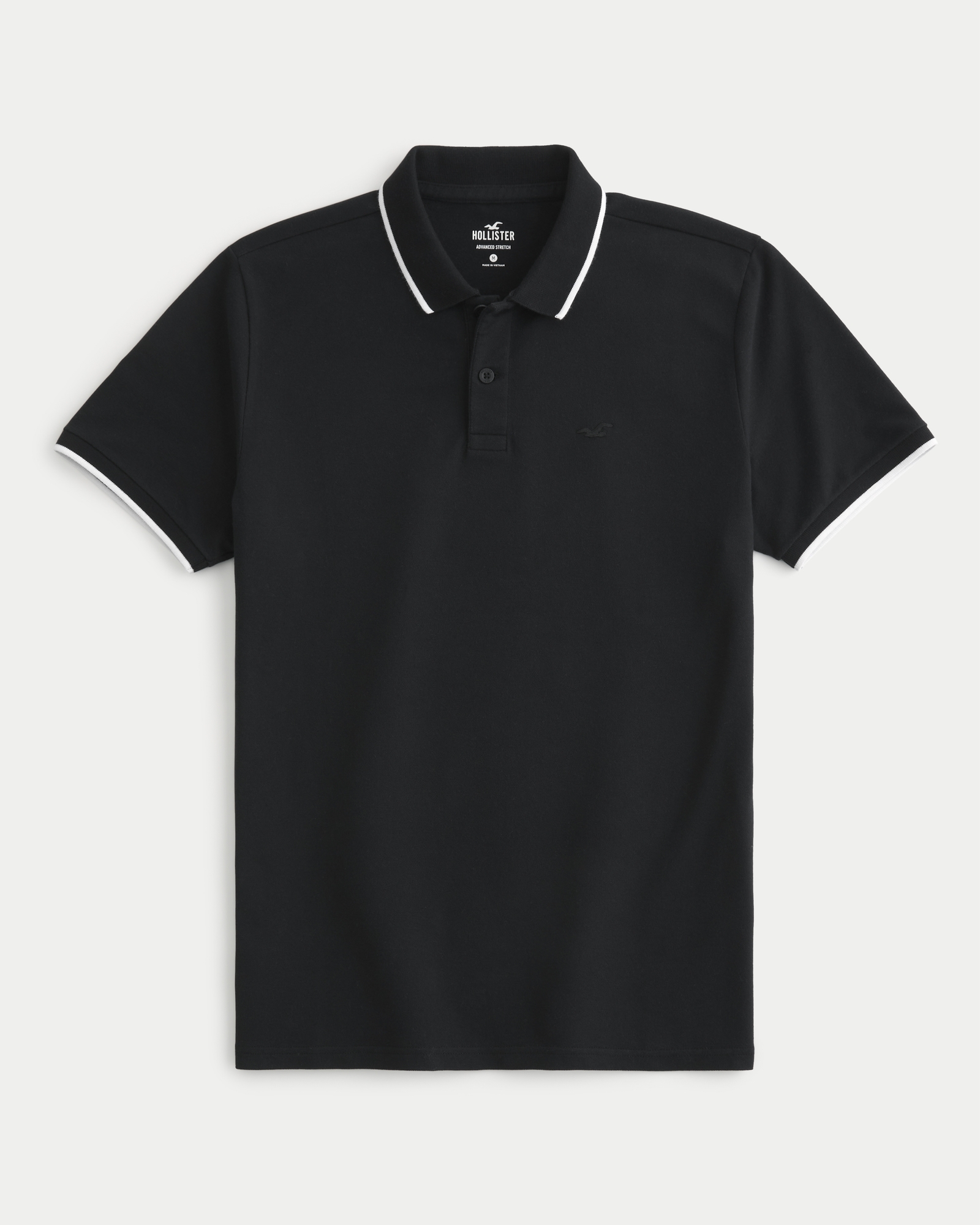 Hollister varsity logo tipping pique polo in black