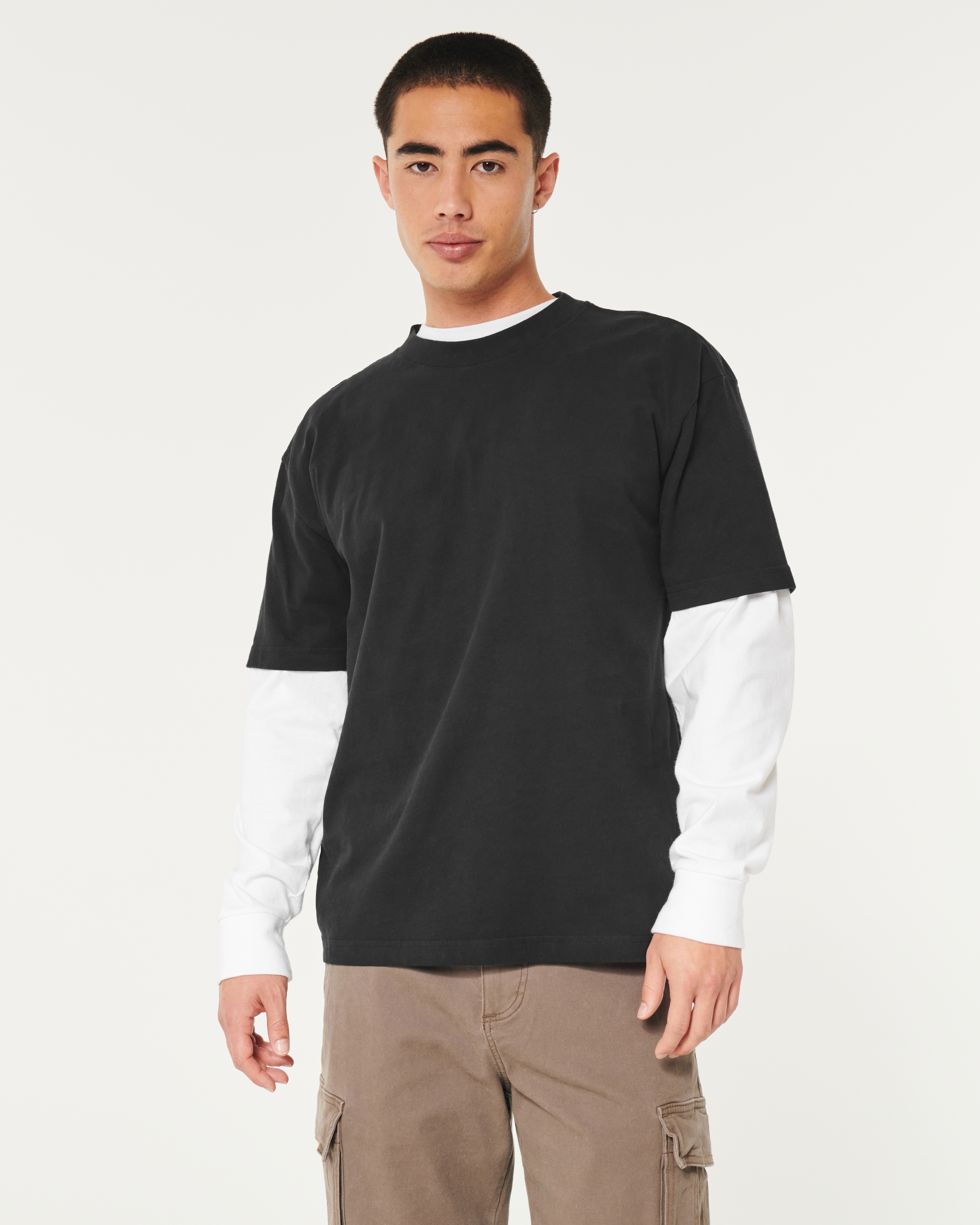 Hollister 長袖 クルーネック コットン リブ Tシャツ トレーナー メンズ 長袖Tシャツ | Hollister Co.