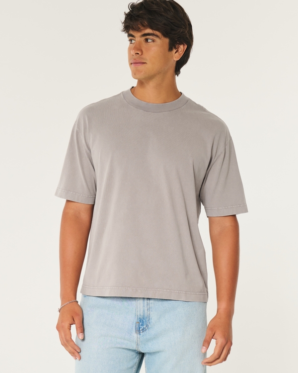 Boxy Crop Heavyweight Cotton Crew T-Shirt, Taupe