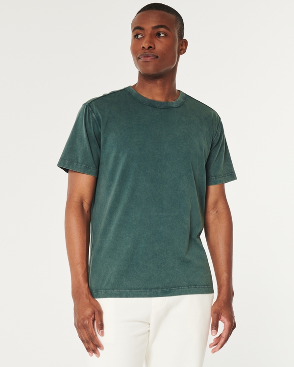 Relaxed Washed Cotton Crew T-Shirt, Dark Green