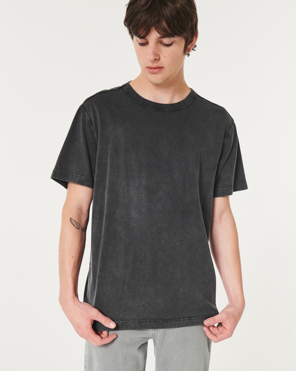 Relaxed Washed Cotton Crew T-Shirt, Washed Black
