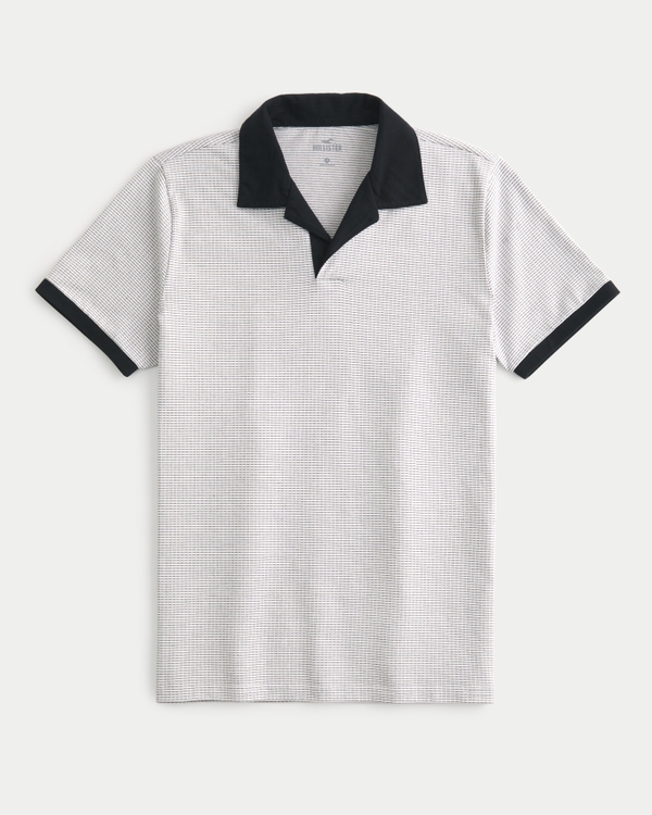 Contrast Collar Polo, White Pattern