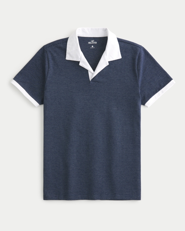 Contrast Collar Polo, Navy Pattern