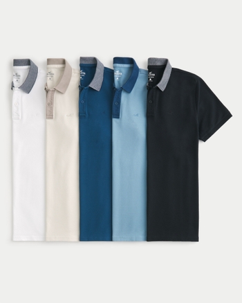 Hollister Polo Stretch Pique Icon Logo Slim Fit in Navy