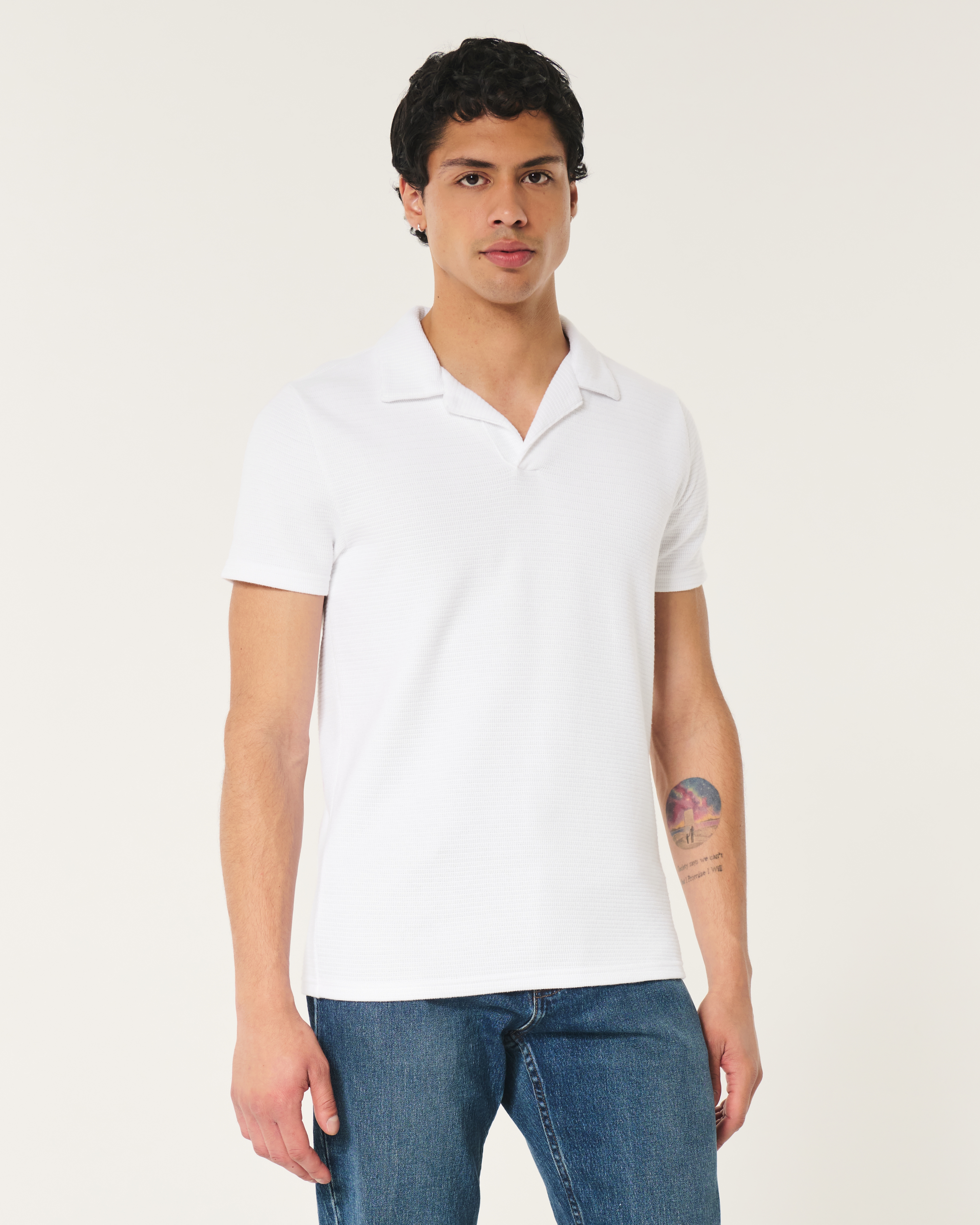 Men s Textural Knit Polo in White Size XXL from Hollister