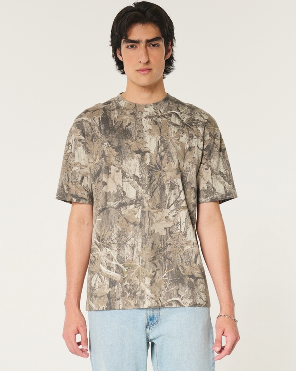 Heavyweight Boxy Camo Pattern T-Shirt, Brown Camo
