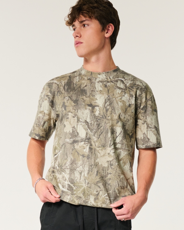 Heavyweight Boxy Camo Pattern T-Shirt, Brown Camo