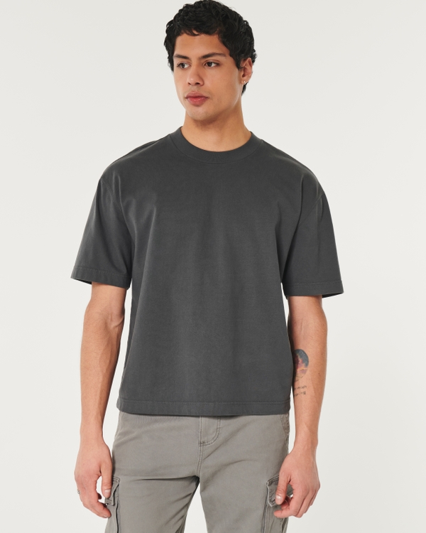 Heavyweight Boxy Crop Crew T-Shirt, Washed Dark Grey
