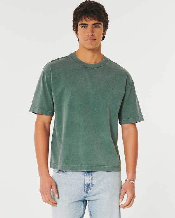Heavyweight Boxy Crop Crew T-Shirt, Washed Dark Green