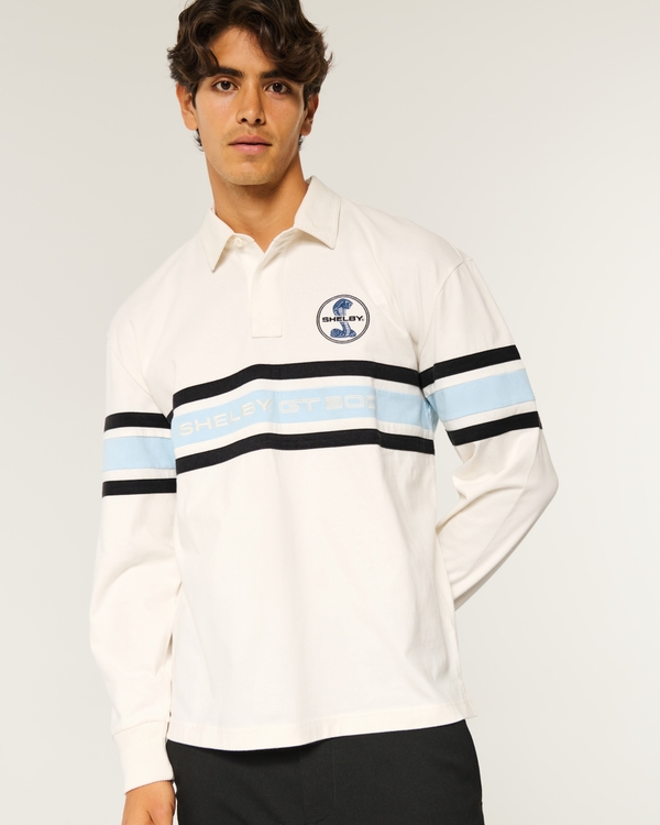 Boxy Heavyweight Shelby Graphic Rugby Polo, Cream Stripe