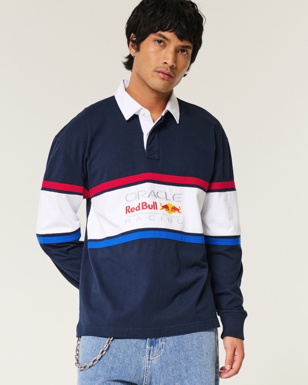 Boxy Heavyweight Oracle Red Bull Racing Graphic Rugby Polo, Navy Blue view 1