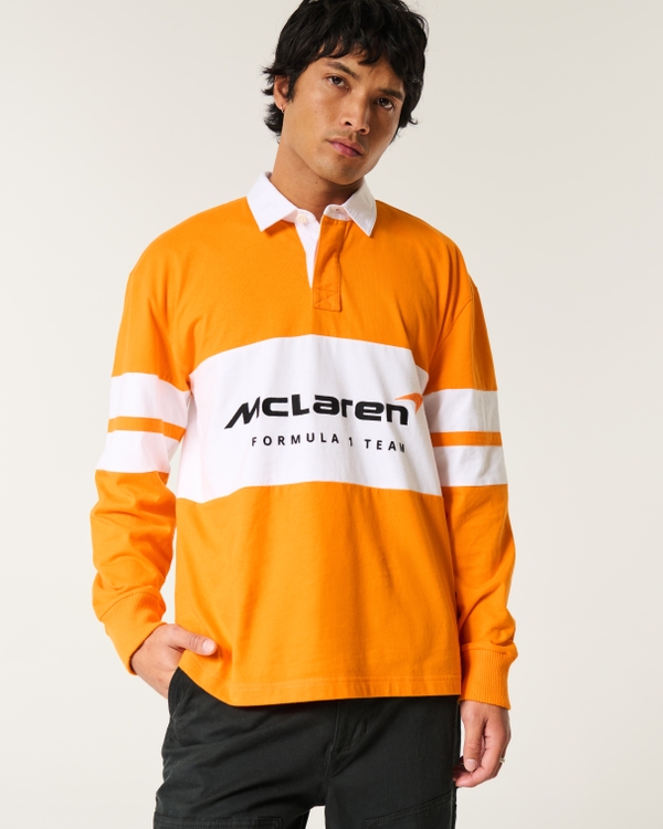 Boxy Heavyweight McLaren Graphic Rugby Polo, Bright Orange