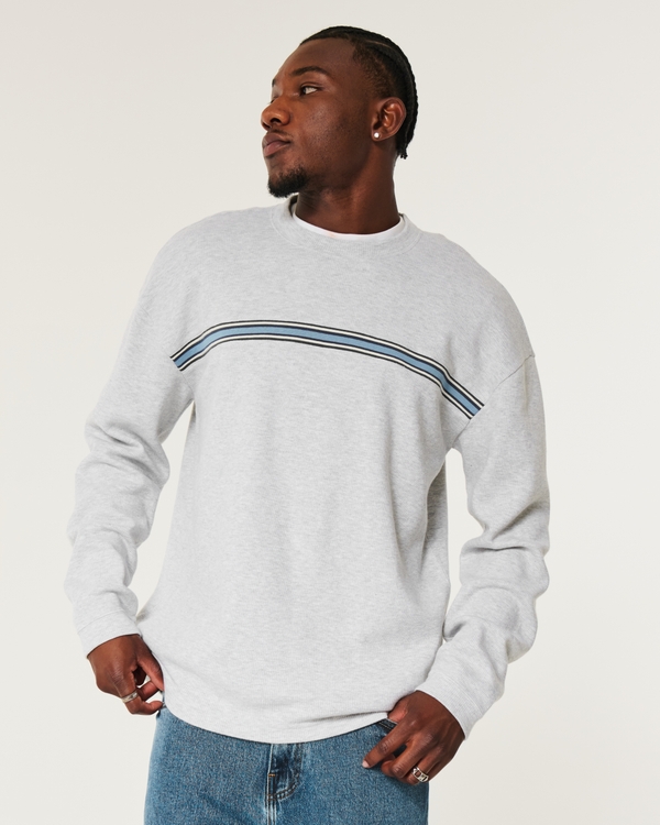 Boxy Long-Sleeve Striped Crew T-Shirt, Heather Gray