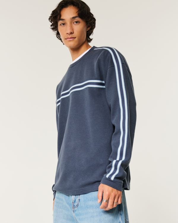 Boxy Long-Sleeve Striped Crew T-Shirt, Washed Navy