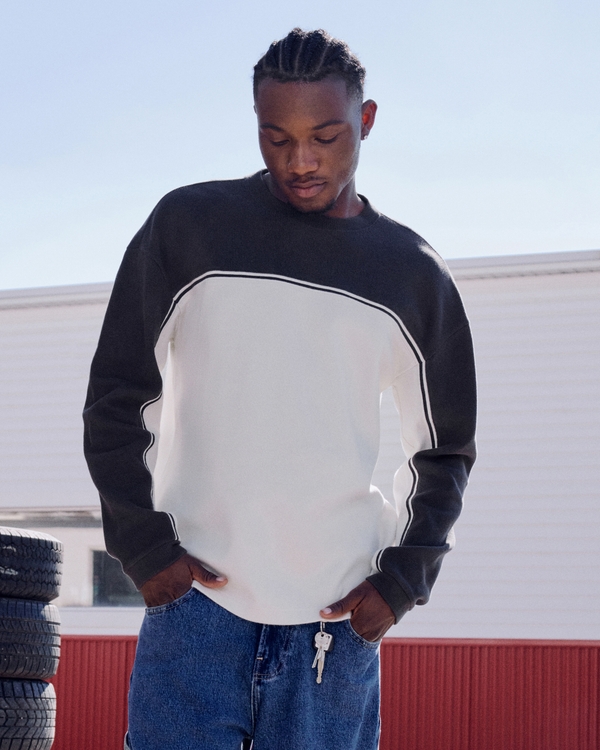 Boxy Long-Sleeve Crew T-Shirt, Black And Cream