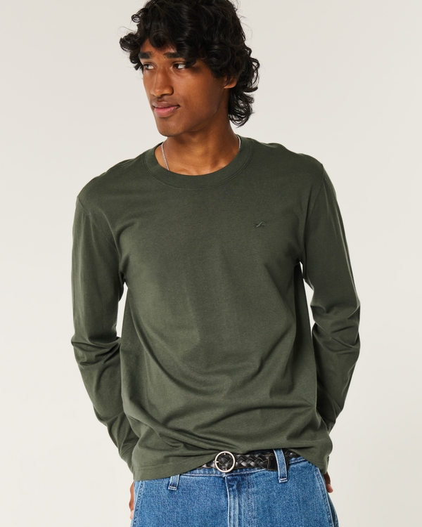 Long-Sleeve Cotton Crew T-Shirt, Dark Olive