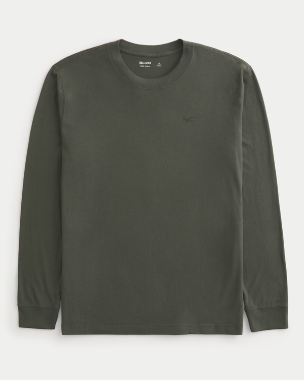 Long-Sleeve Cotton Crew T-Shirt, Dark Olive