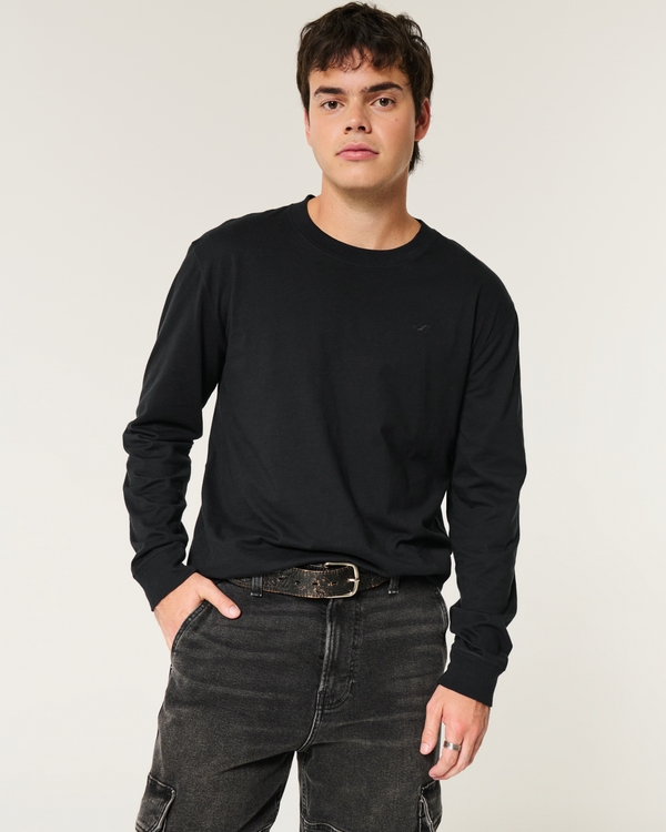 Long-Sleeve Cotton Crew T-Shirt, Black