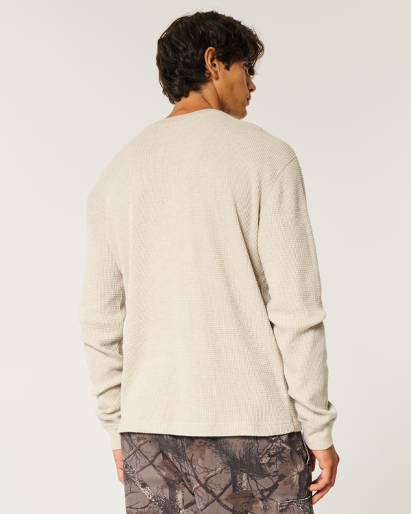 Long-Sleeve Thermal Henley, Heather Taupe view 2