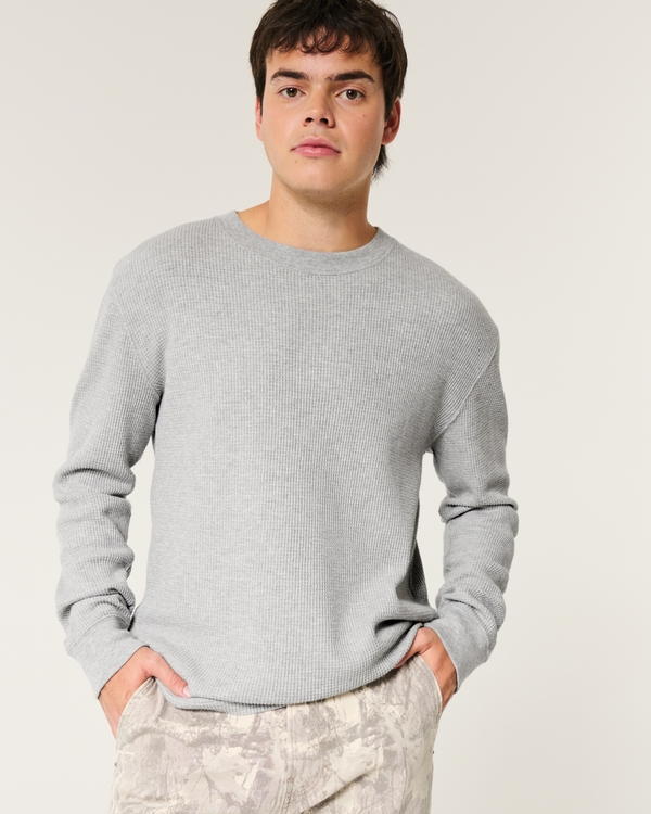 Long-Sleeve Waffle Crew T-Shirt, Heather Gray