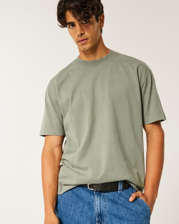 Boxy Heavyweight Washed Crew T-Shirt, Washed Dark Olive