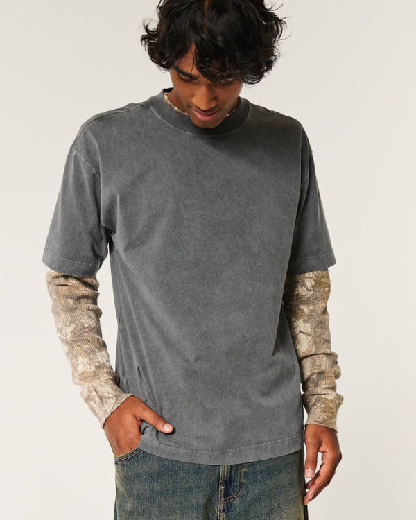 Boxy Heavyweight Washed Crew T-Shirt, Washed Dark Gray