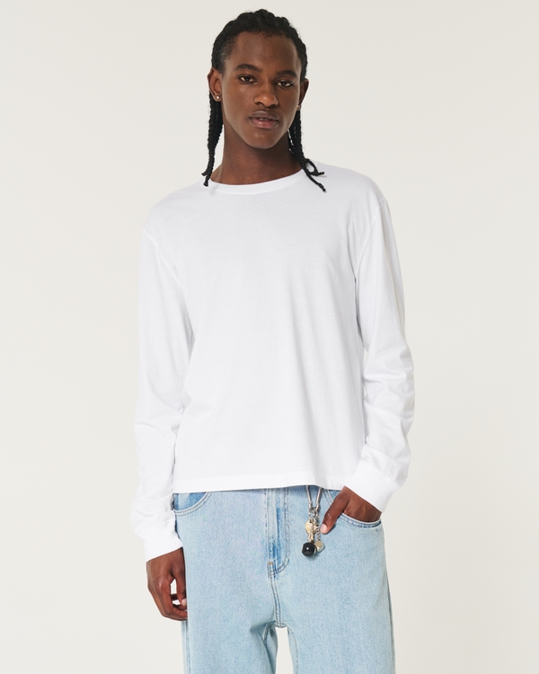 Long-Sleeve Layering Crew T-Shirt, White