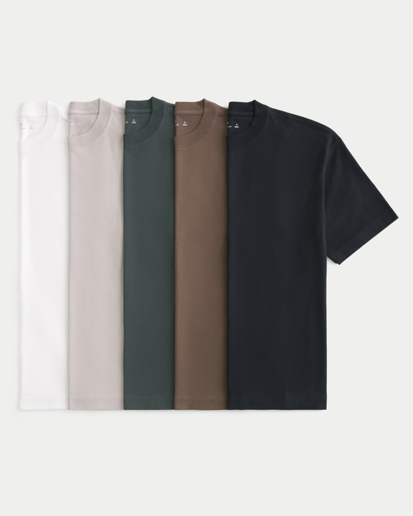 Boxy Heavyweight Cotton Crew T-Shirt 5-Pack, Multi