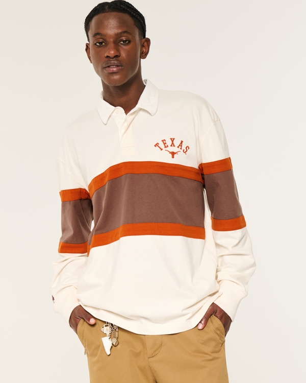 Boxy Heavyweight University of Texas Rugby Polo, Cream Stripe