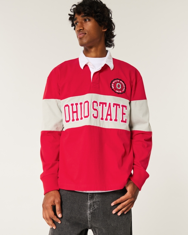 Boxy Heavyweight Ohio State Graphic Rugby Polo, Scarlet Stripe