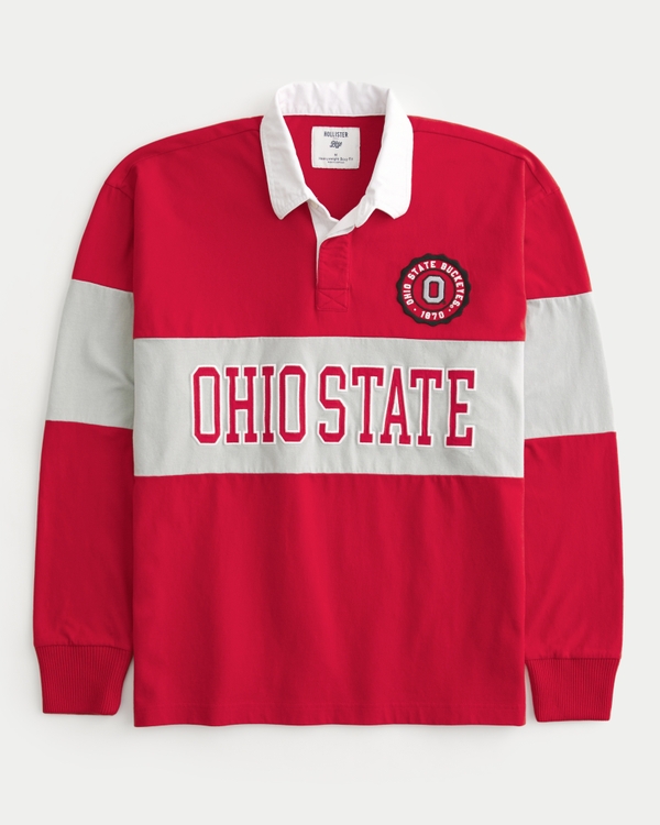 Boxy Heavyweight Ohio State Graphic Rugby Polo, Scarlet Stripe