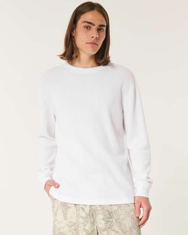 Relaxed Long-Sleeve Waffle Crew T-Shirt, White