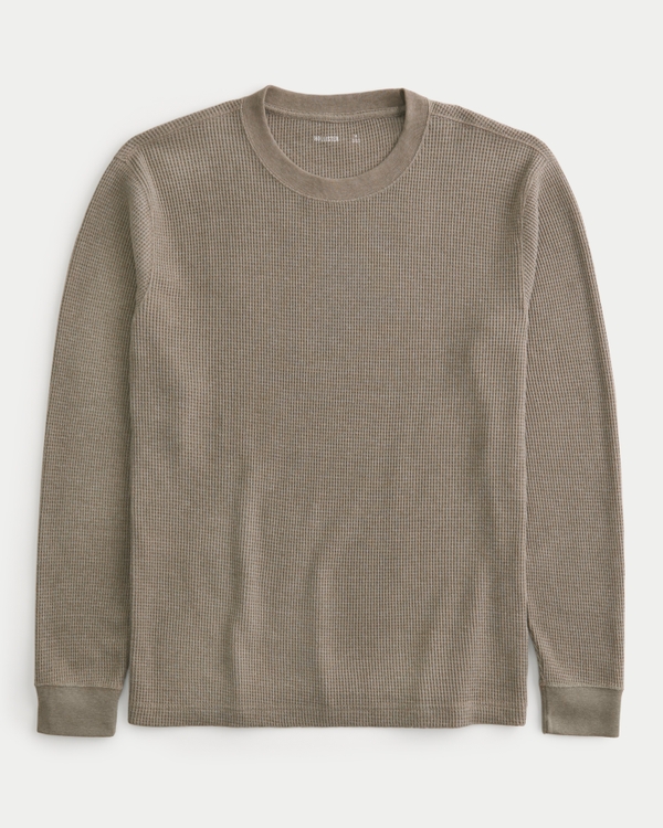 Relaxed Long-Sleeve Waffle Crew T-Shirt, Light Brown