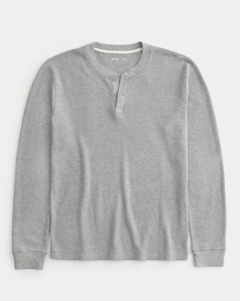 Men's Long Sleeve Waffle Texture Henley Shirt in Regular Fit